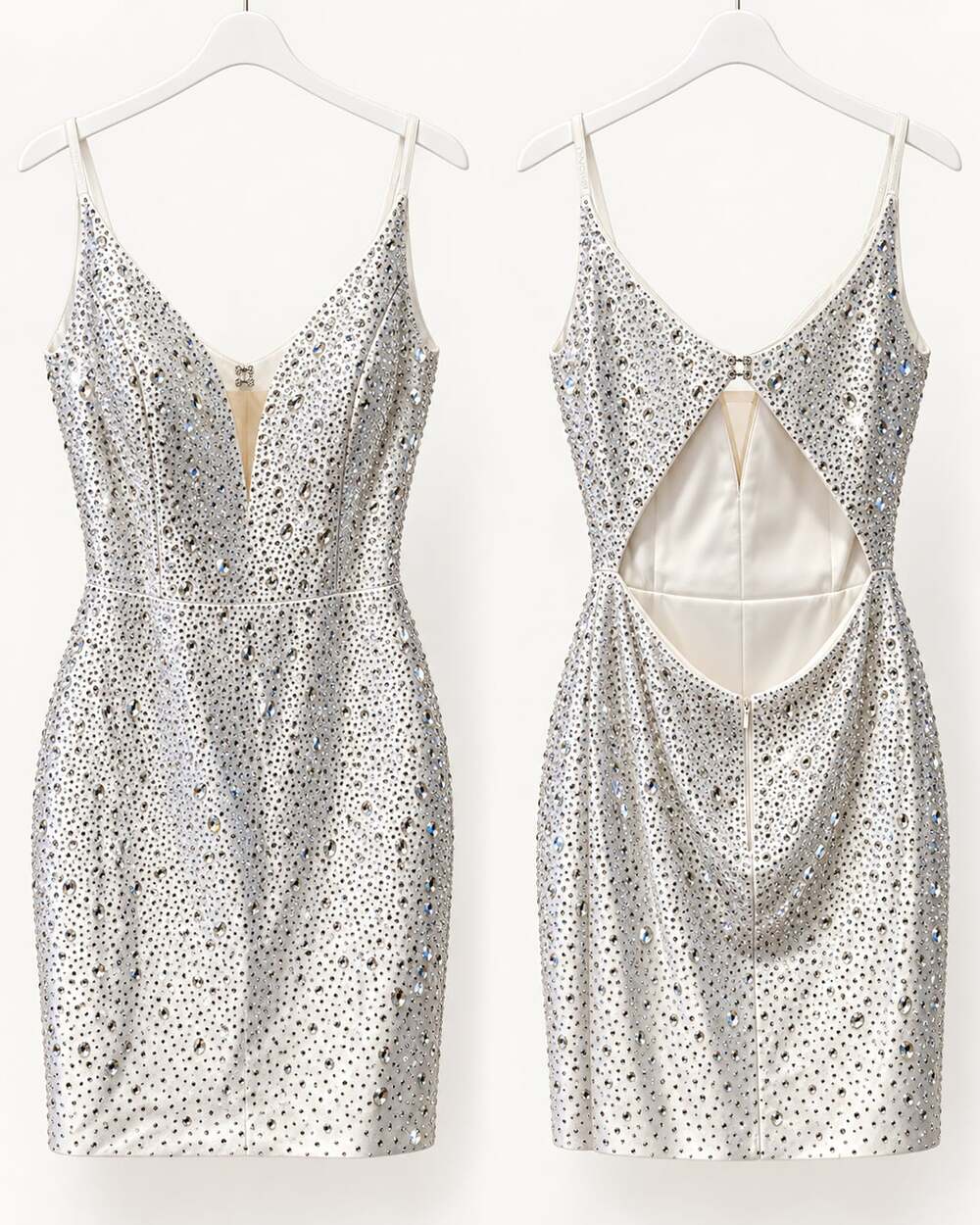 NWT JVN by Jovani Crystal Rhinestone Mini Dress Size 8 Off White Homecoming